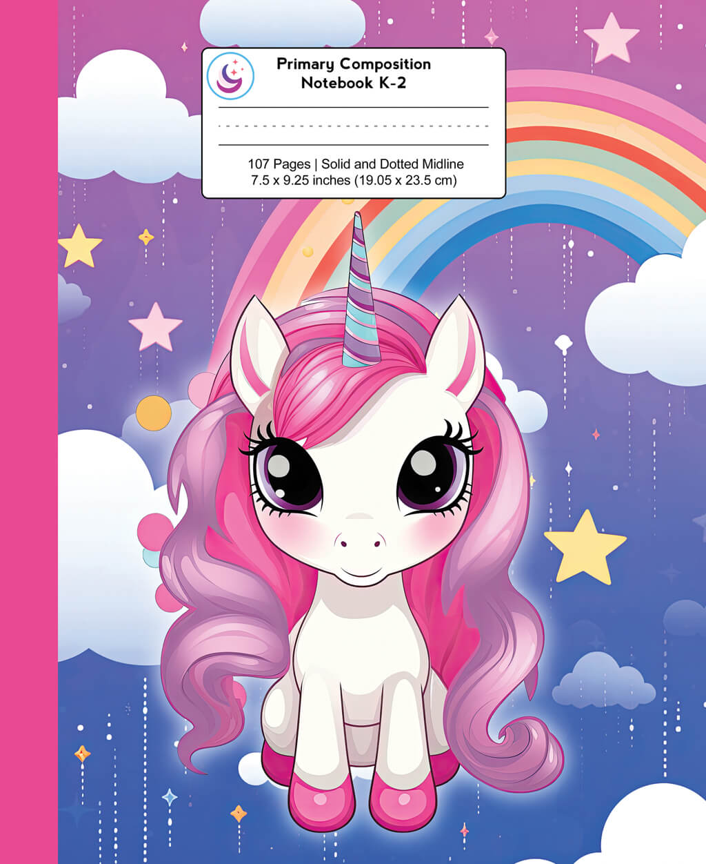 Primary Composition Notebook K-2: Kawaii Unicorn with Rainbow and