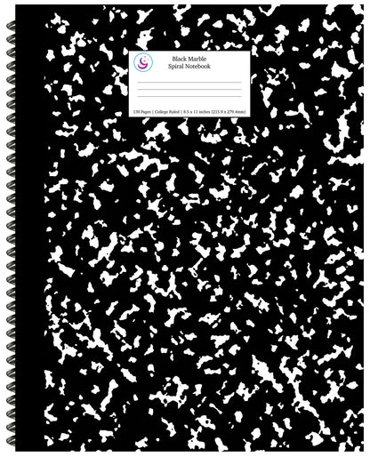 Black Marble Spiral Notebook 8.5x11 College Ruled