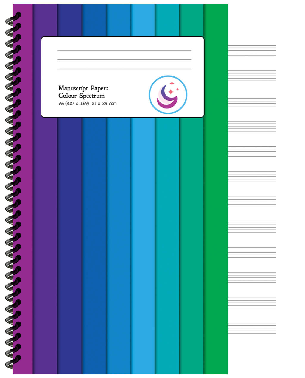 Manuscript Paper: Colour Spectrum | A4 Blank Sheet Music Spiral Notebook